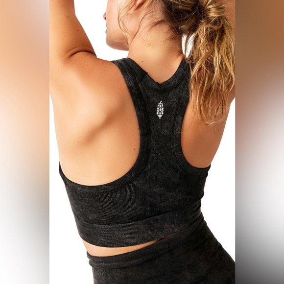 Free People Movement “Go To Sports Bra” In Black Stretchy Ribbed Fabric Size M/L - Picture 4 of 10